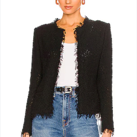 IRO Black Open Cof Jacket with Frayed Trim - Picture 2 of 8